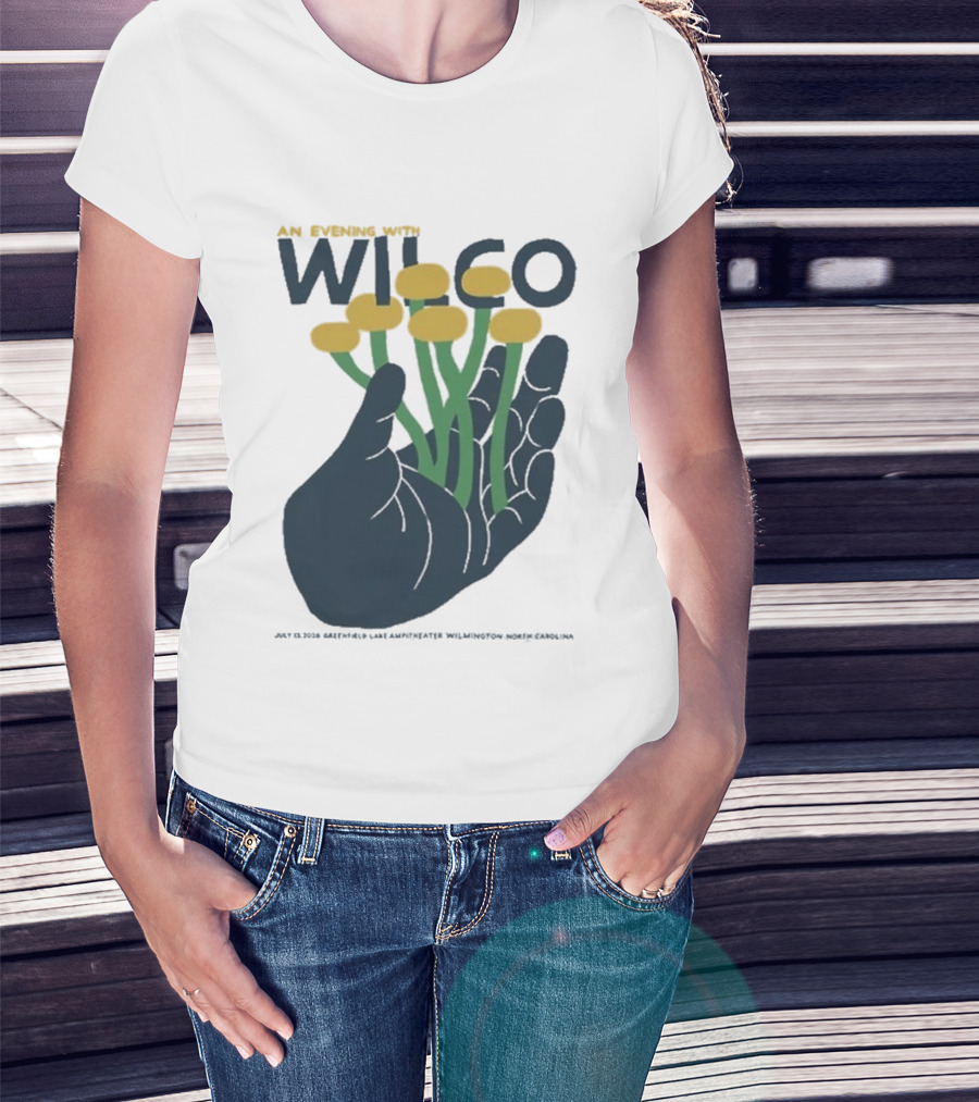 An Evening With Wilco Greenfield Lake Amphitheater 7 13 26 Wilmington NC Hand Flowers T-Shirt