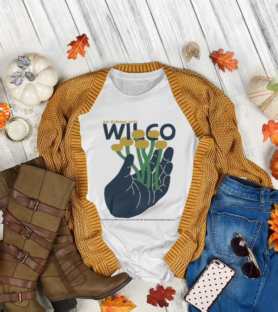 An Evening With Wilco Greenfield Lake Amphitheater 7 13 26 Wilmington NC Hand Flowers T-Shirt