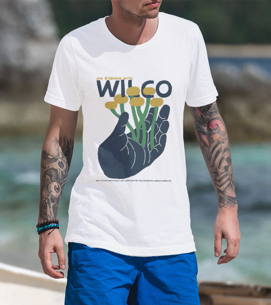 An Evening With Wilco Greenfield Lake Amphitheater 7 13 26 Wilmington NC Hand Flowers T-Shirt