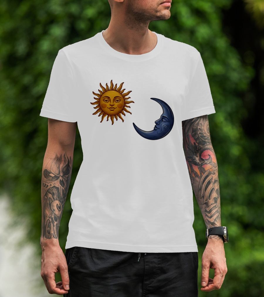 Sun Face And Crescent Moon Celestial Pair Harmony T-Shirt