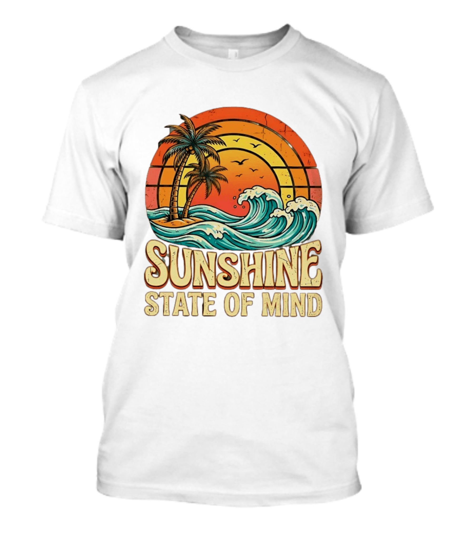 Sunshine State Of Mind Palm Trees Crashing Waves Sunset T-Shirt