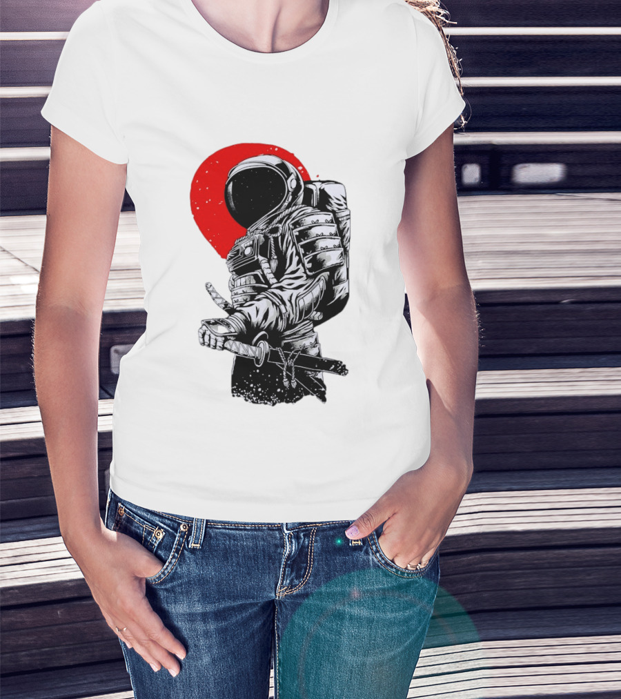 Astronaut Samurai Katana Sword Red Rising Sun T-Shirt
