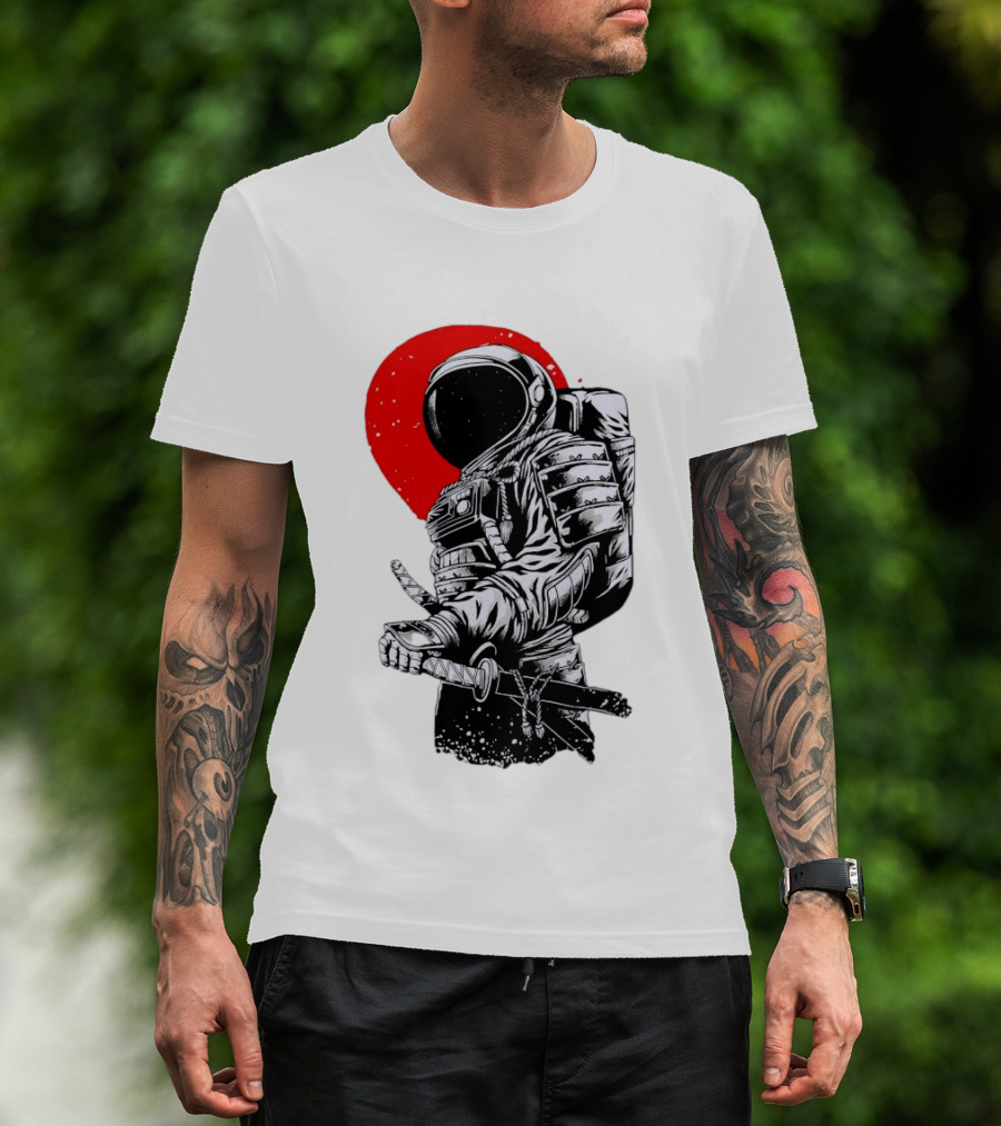 Astronaut Samurai Katana Sword Red Rising Sun T-Shirt