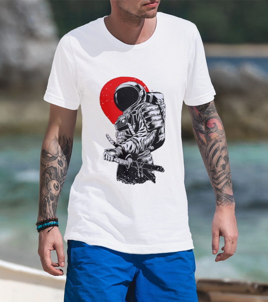 Astronaut Samurai Katana Sword Red Rising Sun T-Shirt