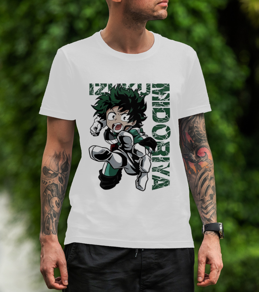 Izuku Midoriya Action Pose Green Hero Costume Anime T-Shirt