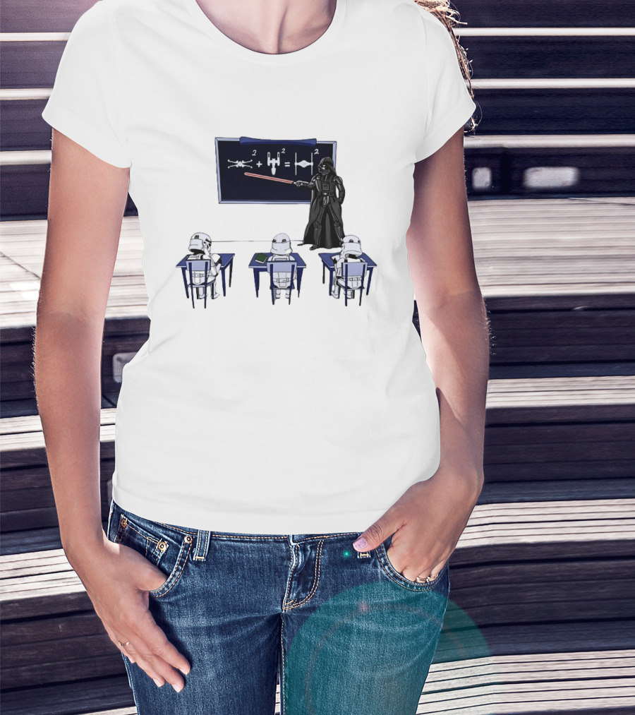 Darth Vader Teaching TIE Fighter Math To Stormtroopers Classroom Cartoon T-Shirt