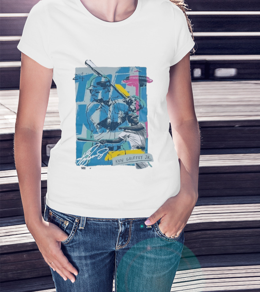 Ken Griffey Jr The Kid Baseball Legend Number 24 Seattle Skyline T-Shirt