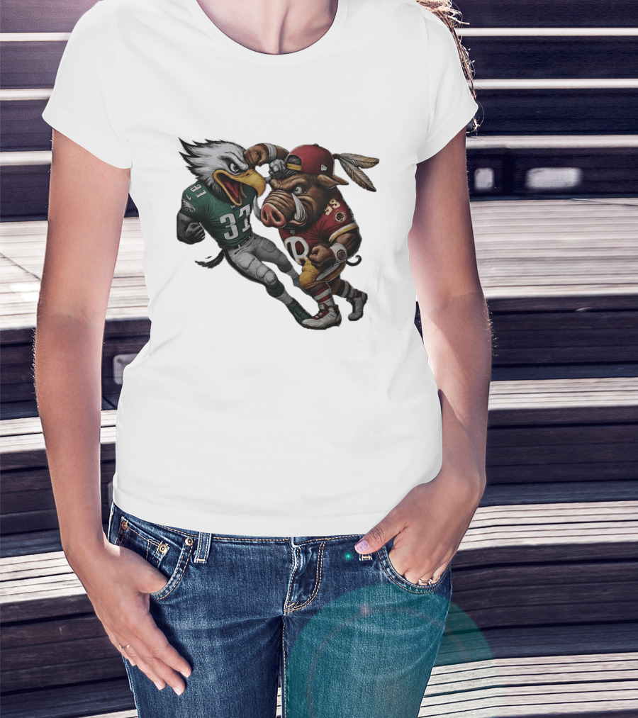 Eagles Versus Redskins Fight Cartoon NFL Rivalry T-Shirt