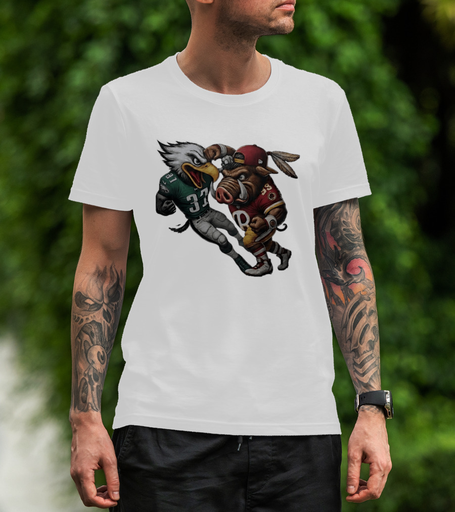 Eagles Versus Redskins Fight Cartoon NFL Rivalry T-Shirt