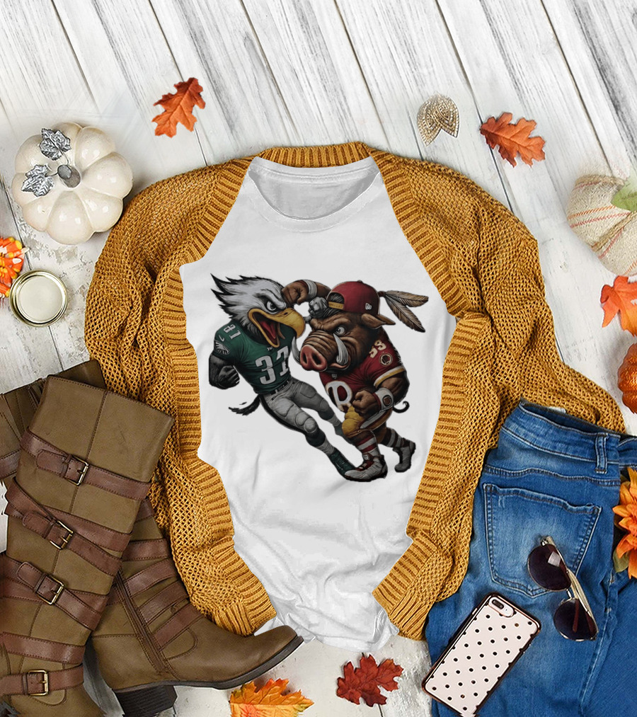 Eagles Versus Redskins Fight Cartoon NFL Rivalry T-Shirt