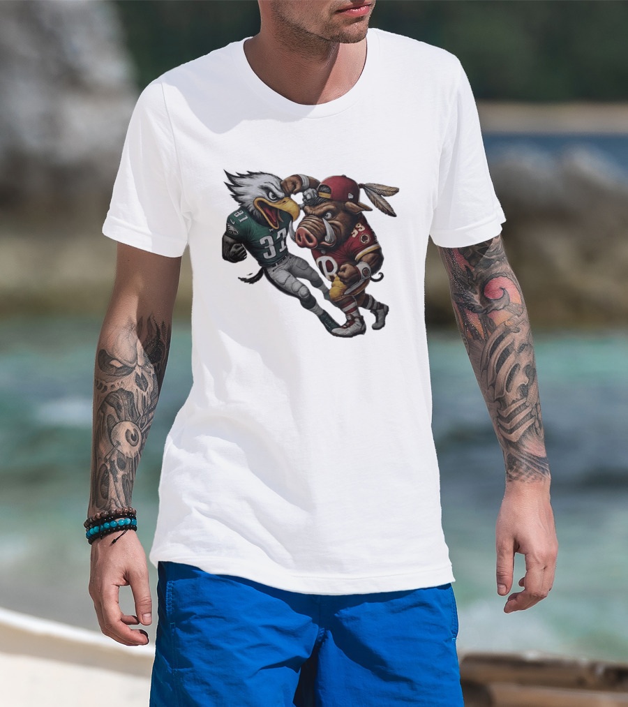 Eagles Versus Redskins Fight Cartoon NFL Rivalry T-Shirt