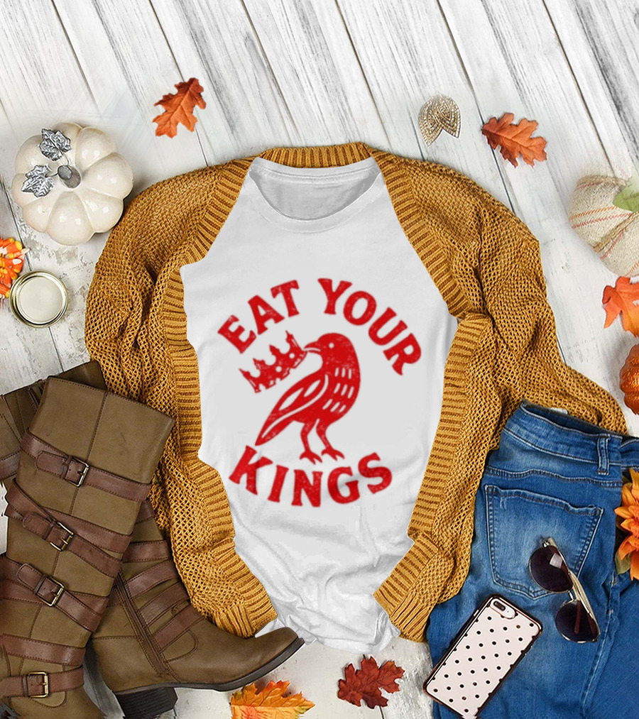 Eat Your Kings Raven With Crown Gothic Crow T-Shirt