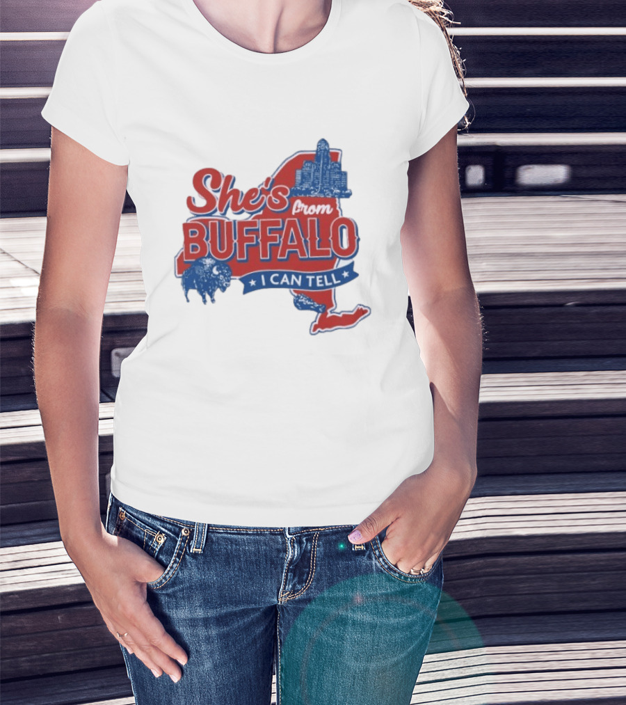 She's From Buffalo I Can Tell New York Skyline Map Bison T-Shirt