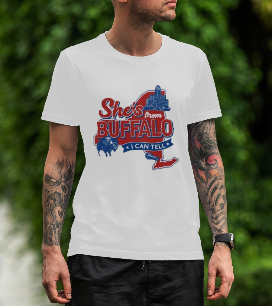 She's From Buffalo I Can Tell New York Skyline Map Bison T-Shirt