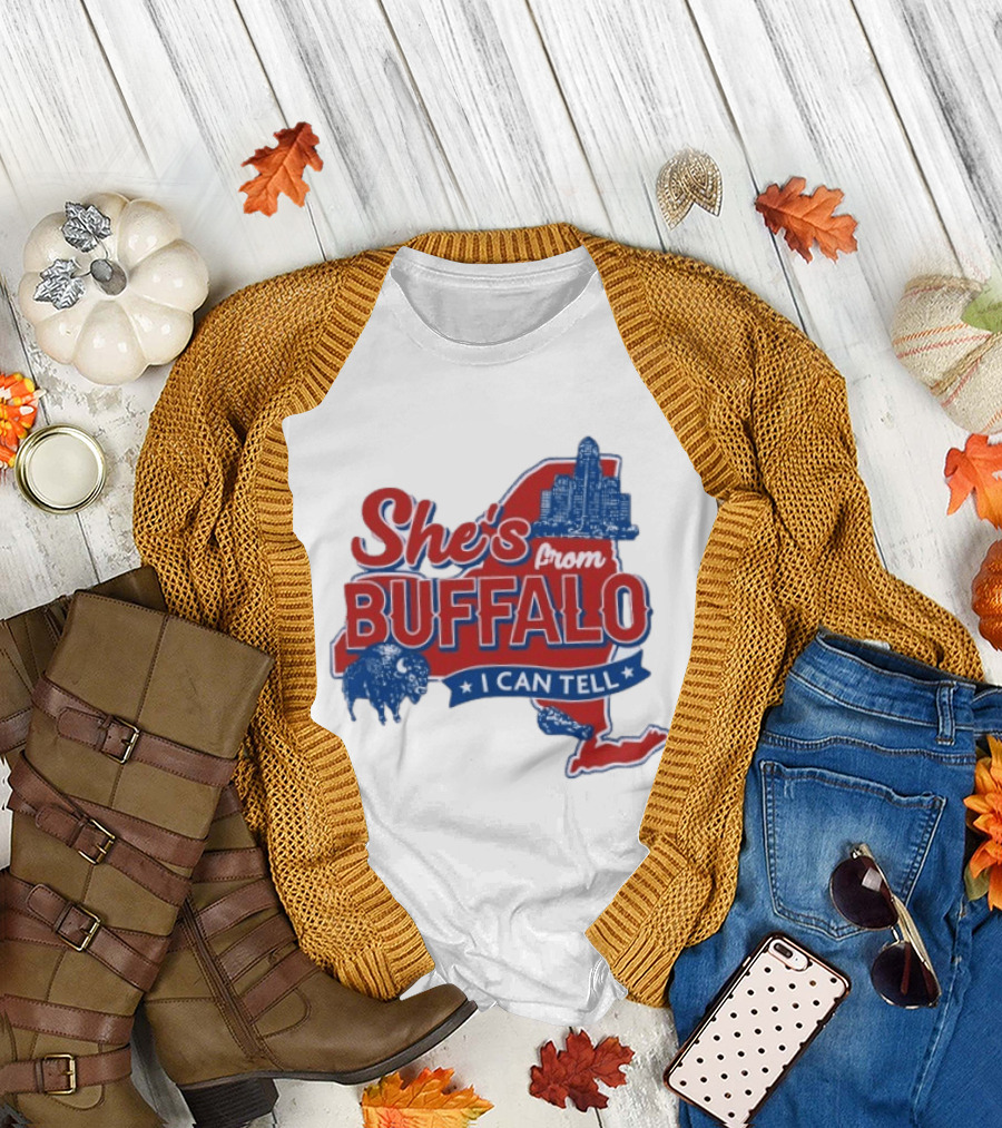 She's from Buffalo I Can Tell New York Skyline Map Bison T-Shirt