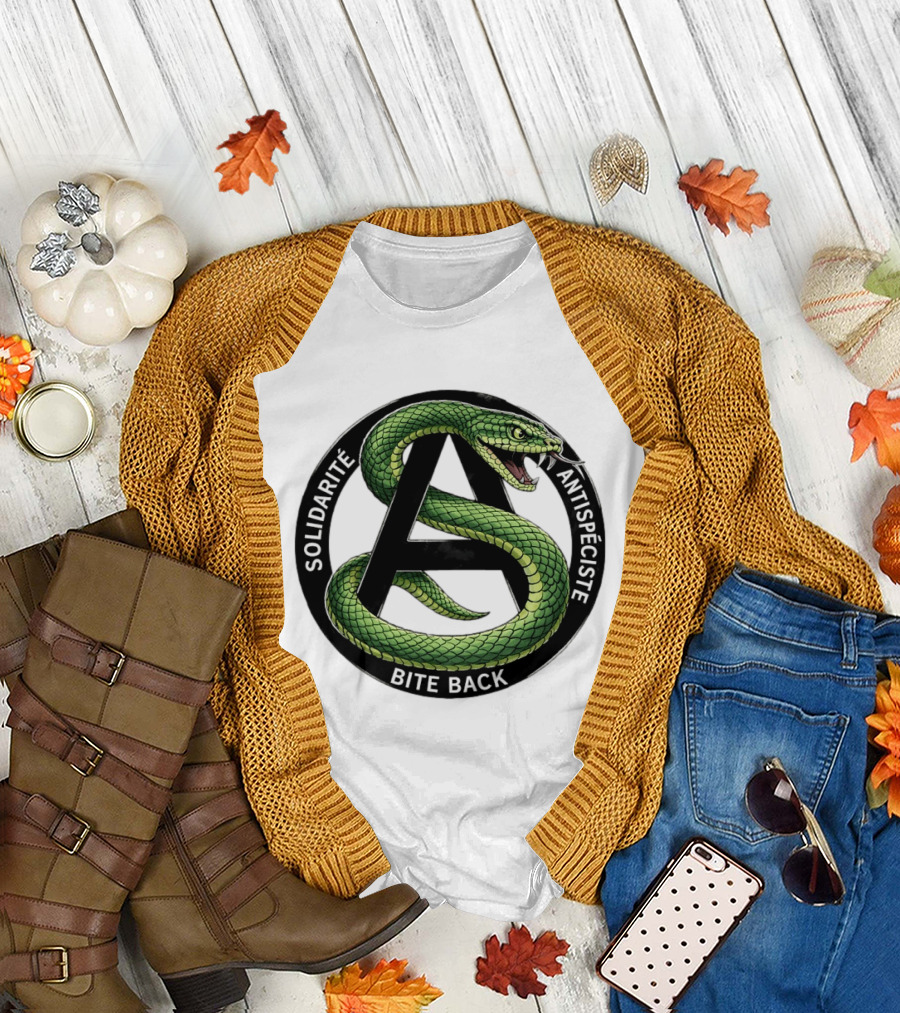 Solidarite Antispeciste Bite Back Anarchist Snake T-Shirt