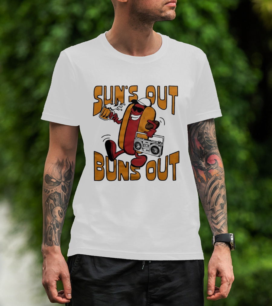 Sun's Out Buns Out Cool Hotdog With Sunglasses And Drink T-Shirt