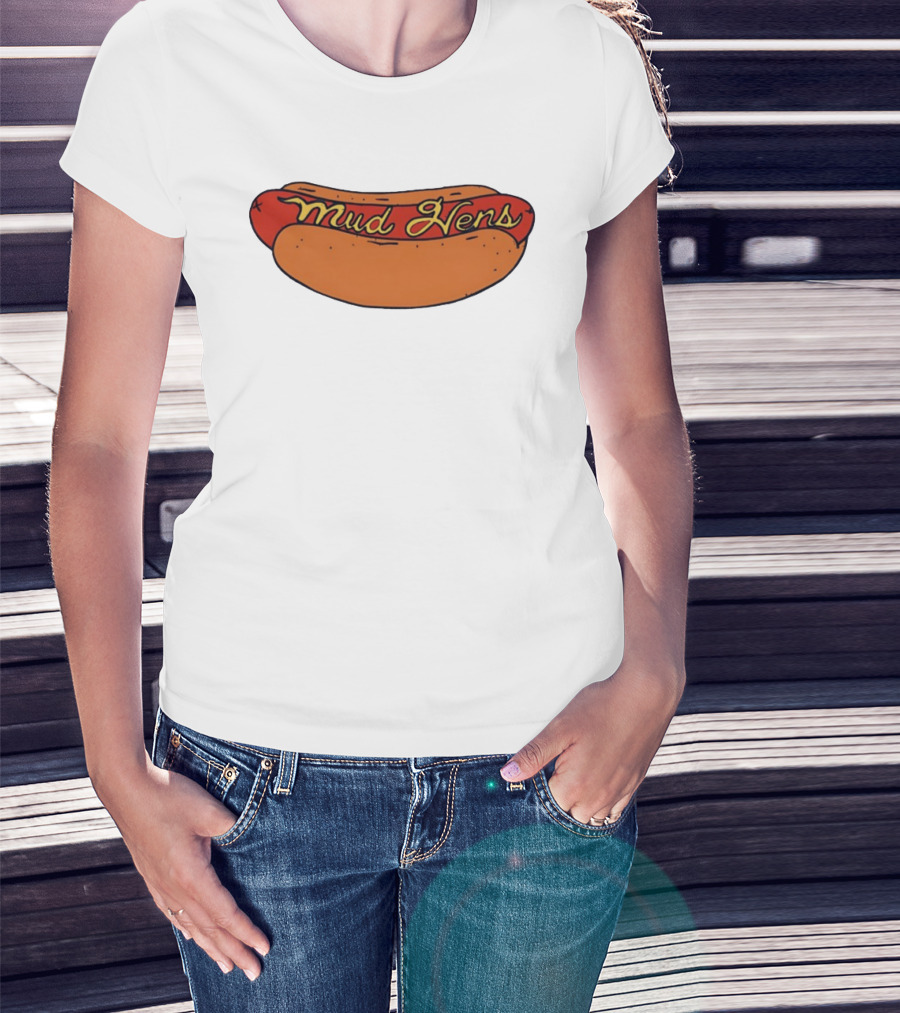 Mud Hens Cursive Lettering Footlong Hot Dog Baseball Team T-Shirt