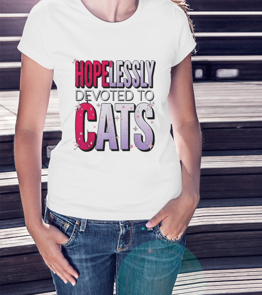 Hopelessly Devoted To Cats Glitter Sparkle T-Shirt