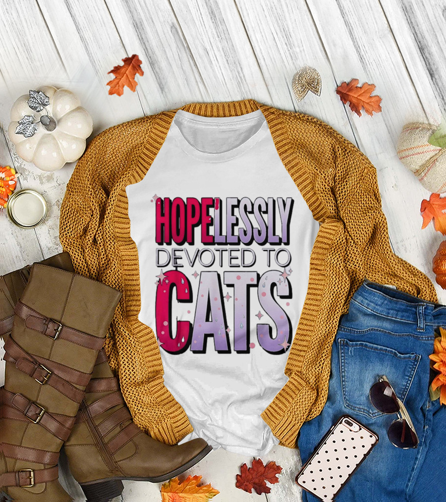 Hopelessly Devoted To Cats Glitter Sparkle T-Shirt