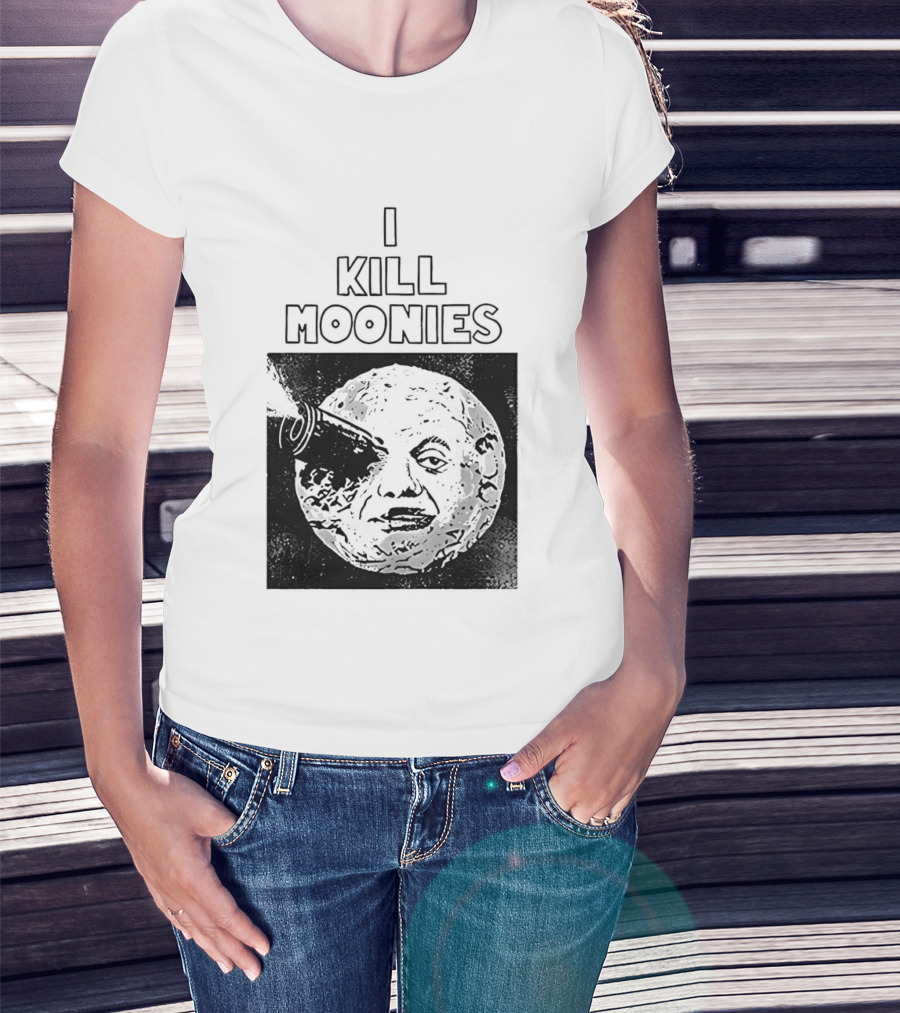 I Kill Moonies Man In The Moon Rocket Eye T-Shirt