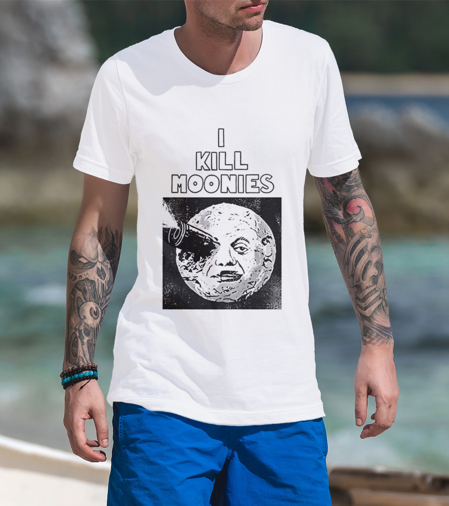 I Kill Moonies Man In The Moon Rocket Eye T-Shirt