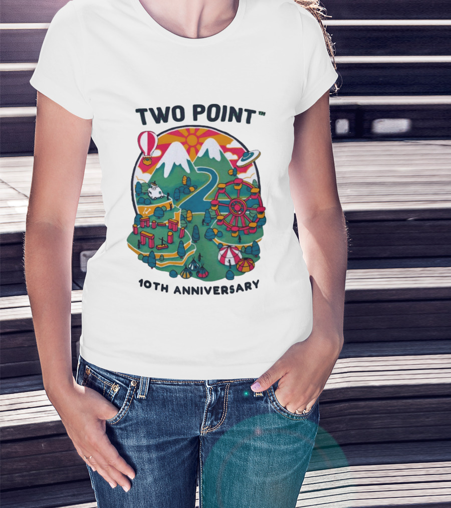 Two Point 10th Anniversary Scenic Mountain Adventure With UFO And Hot Air Balloon T-Shirt