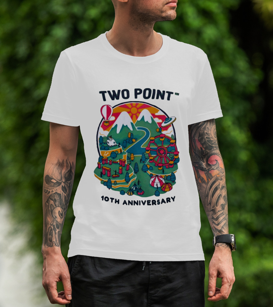 Two Point 10th Anniversary Scenic Mountain Adventure With UFO And Hot Air Balloon T-Shirt