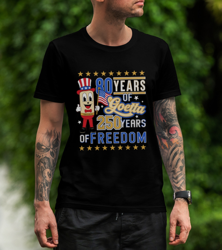 80 Years Of Goetta 250 Years Of Freedom Uncle Sam Bear Holding American Flag T-Shirt
