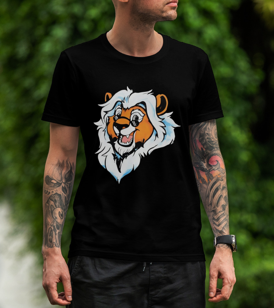 Cartoon Lion Head With Sunglasses And White Mane T-Shirt