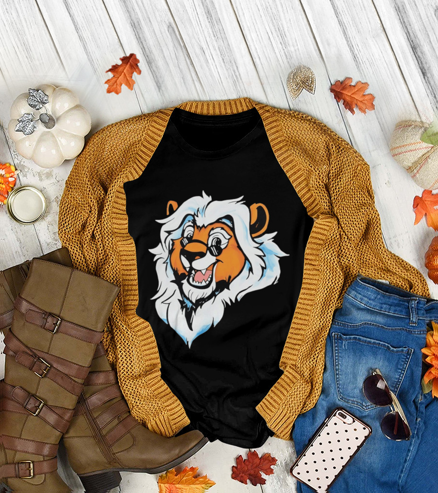Cartoon Lion Head With Sunglasses And White Mane T-Shirt