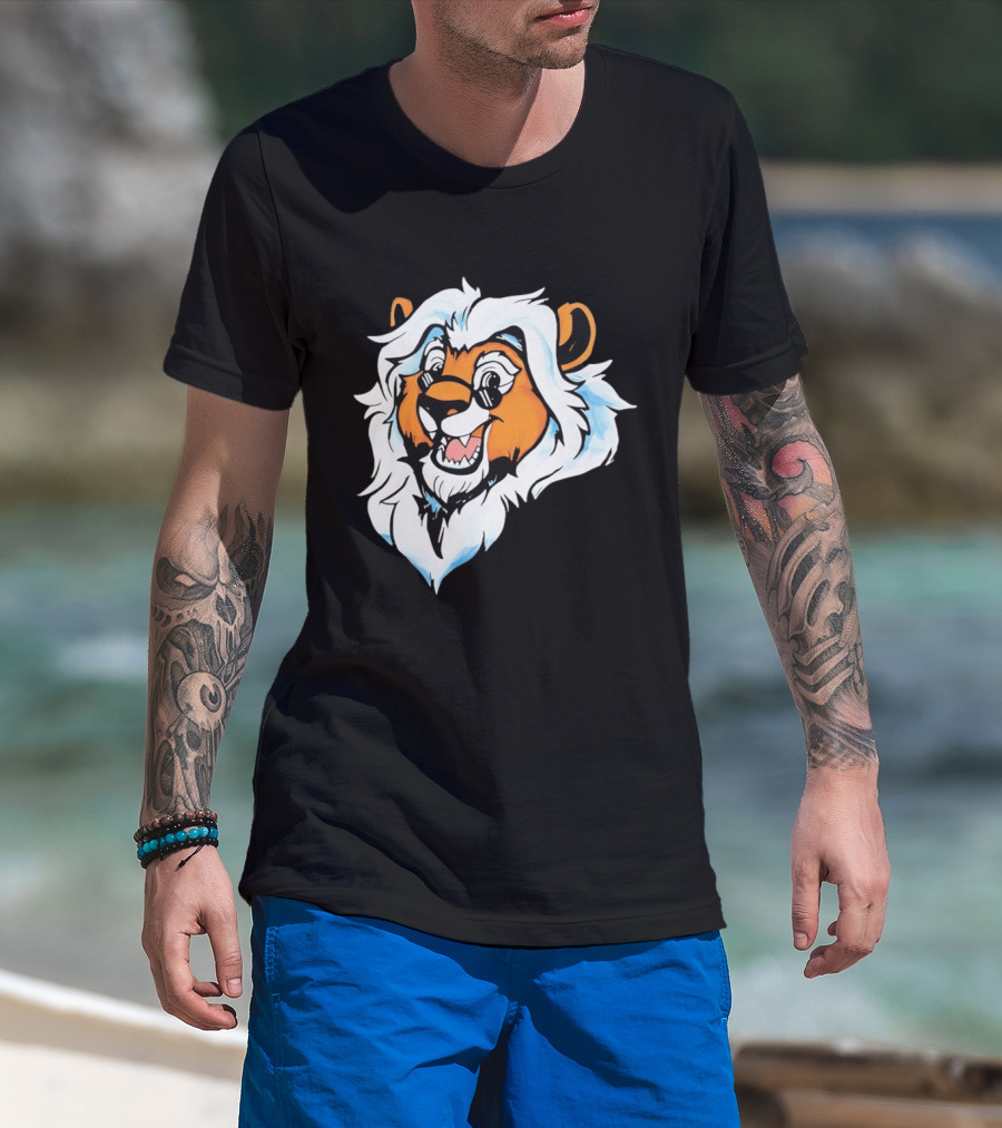Cartoon Lion Head With Sunglasses And White Mane T-Shirt