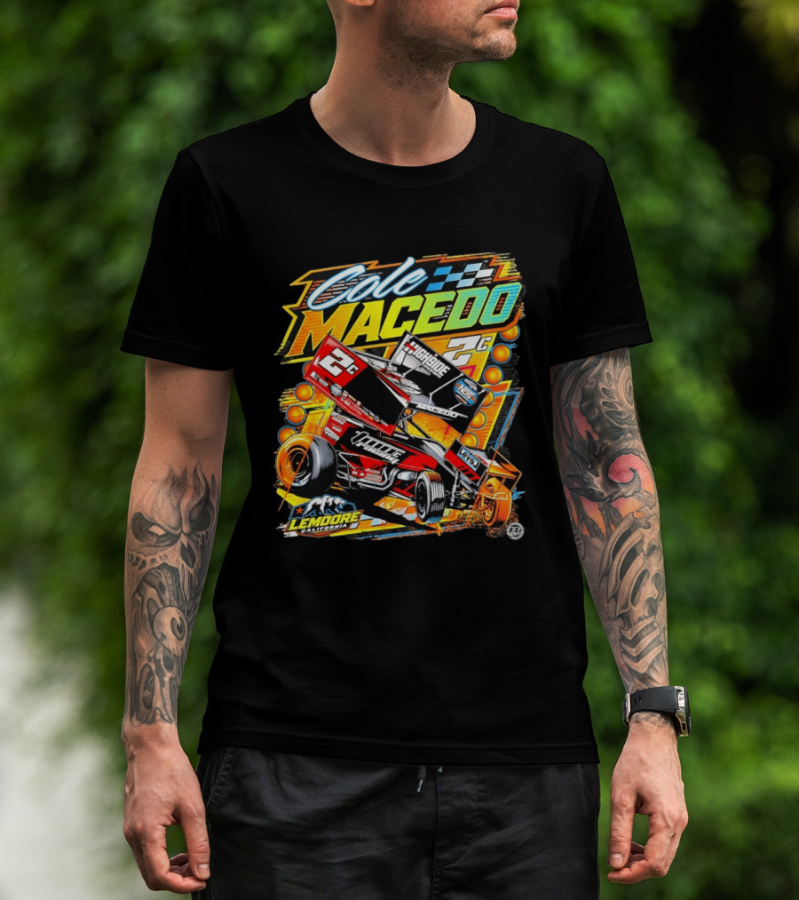 Cole Macedo 2C Racing Lemoore California Sprint Car Checkered Flag NOS Highside T-Shirt