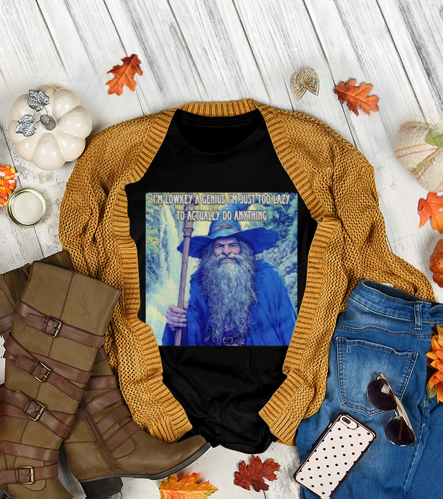 I'm Lowkey A Genius I'm Just Too Lazy To Actually Do Anything Wizard Fantasy Waterfall T-Shirt