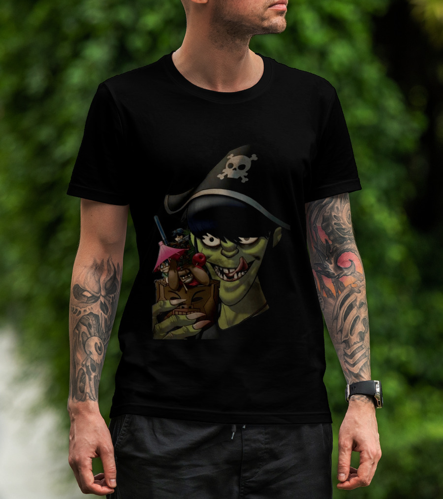 GORILLAZ Pirate Skull Hat And Tiki Cocktail T-Shirt