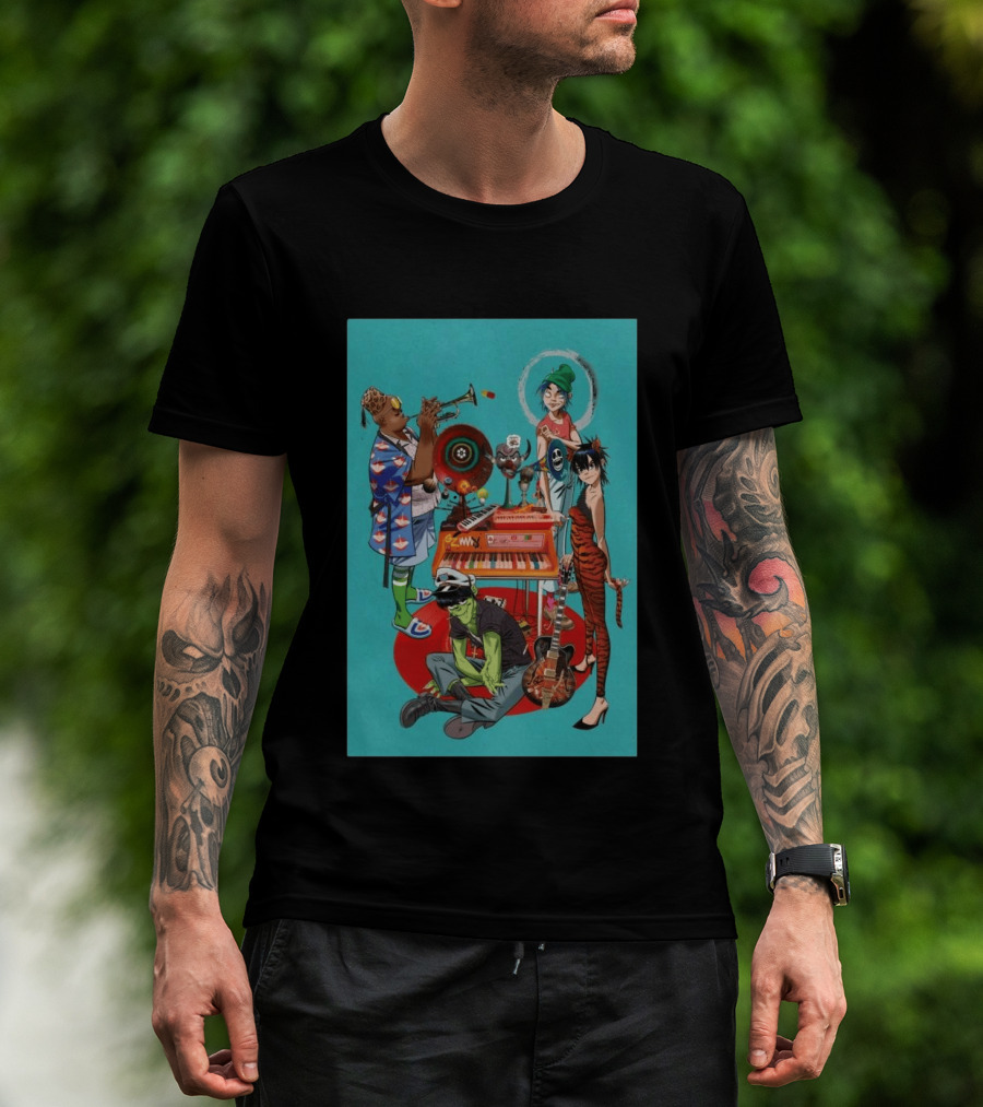 GORILLAZ Songmachine Album Art Characters And Instruments T-Shirt