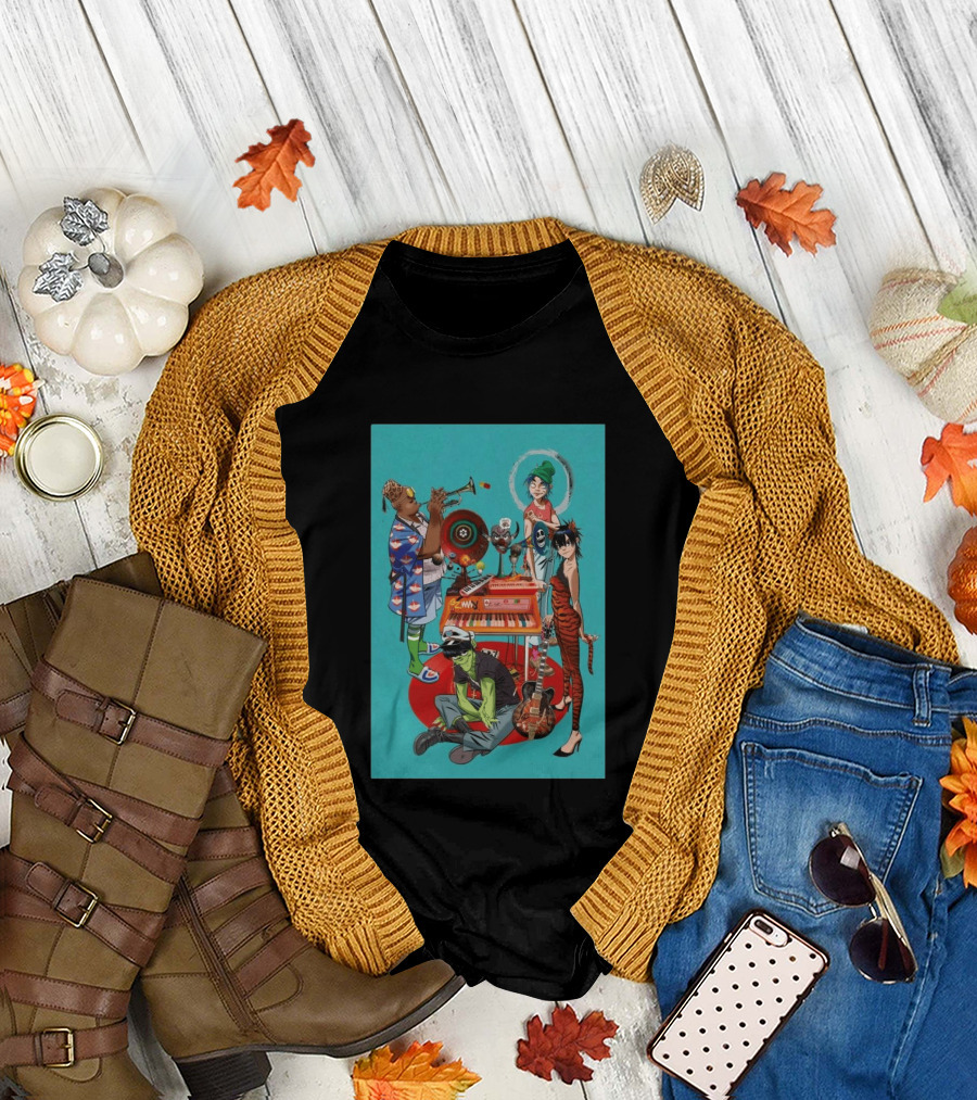 GORILLAZ Songmachine Album Art Characters And Instruments T-Shirt