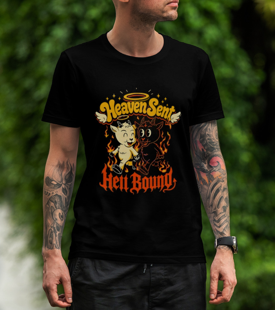 Heaven Sent Hell Bound Goats Fire Halo Wings T-Shirt