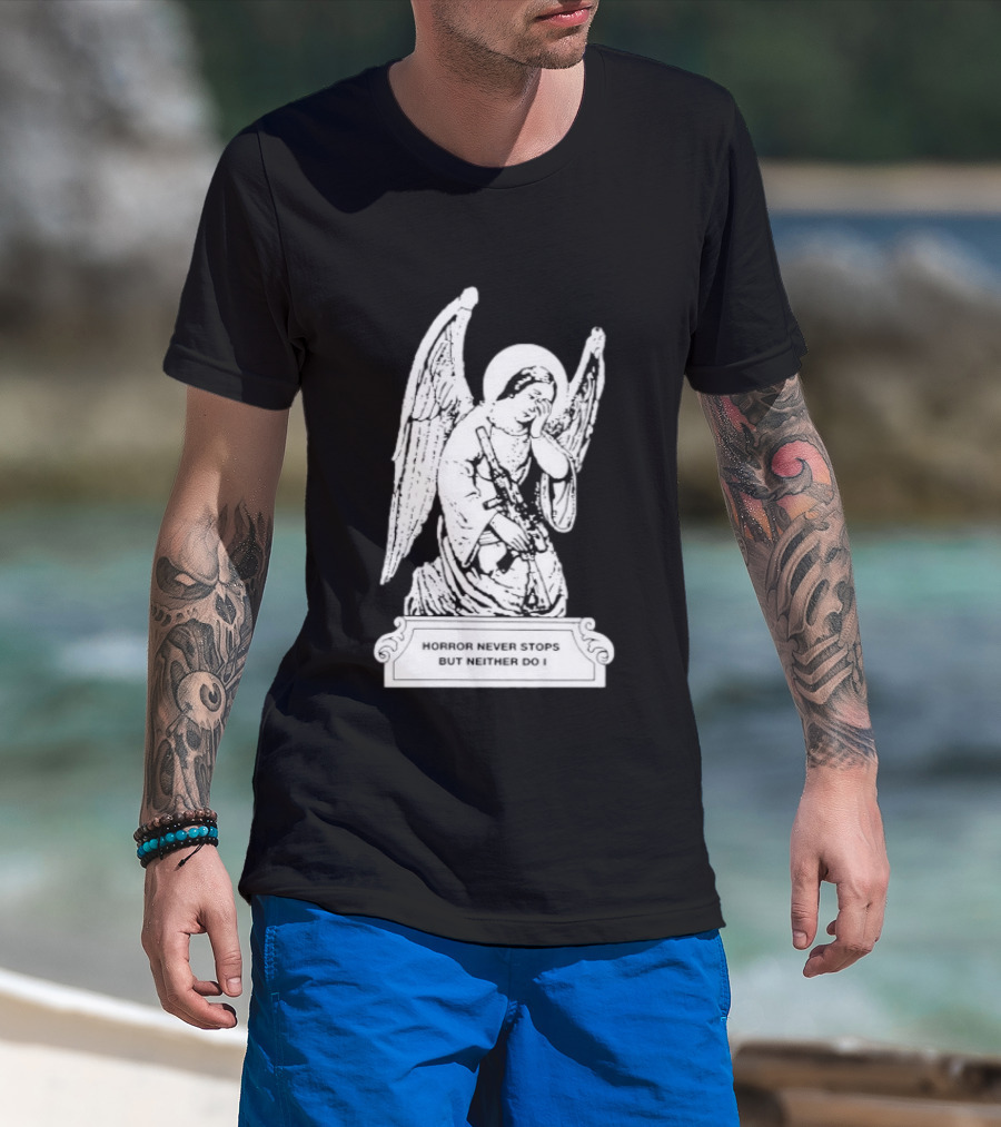 Horror Never Stops Angel With Rifle Resilience T-Shirt