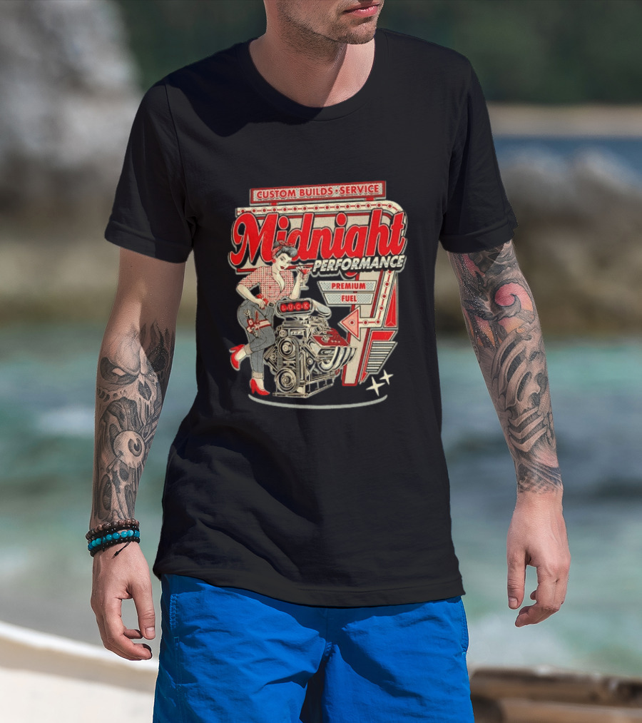 Midnight Performance Custom Builds Service Premium Fuel Retro Pin Up T-Shirt