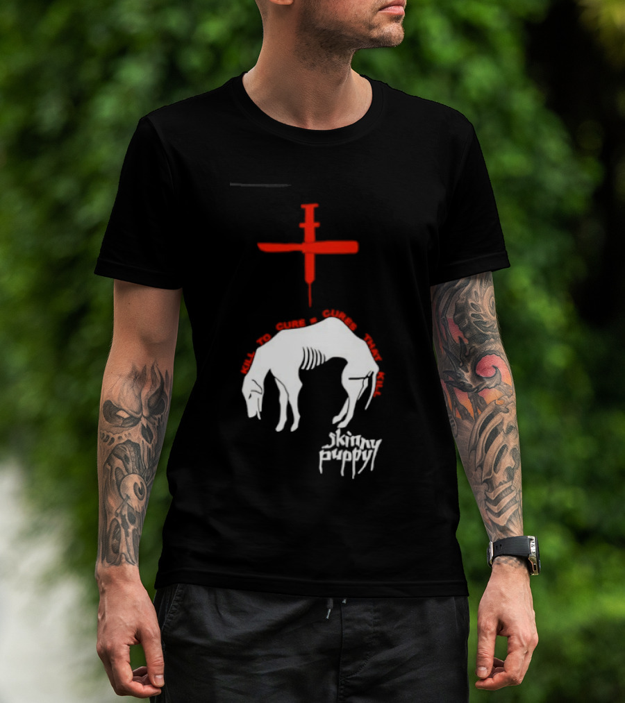 Skinny Puppy Kill To Cure Syringe Skeleton Artwork Cures That Kill T-Shirt
