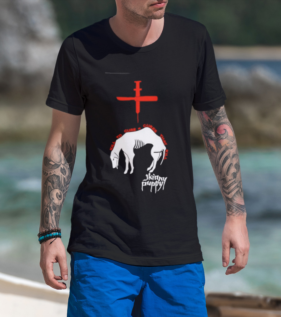 Skinny Puppy Kill To Cure Syringe Skeleton Artwork Cures That Kill T-Shirt