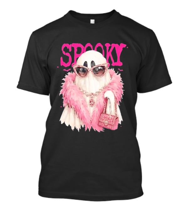 Spooky Glamorous Ghost With Pink Fur And Sunglasses T-Shirt