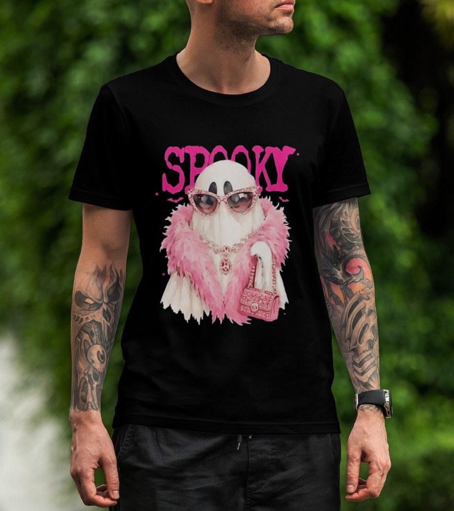 Spooky Glamorous Ghost With Pink Fur And Sunglasses T-Shirt