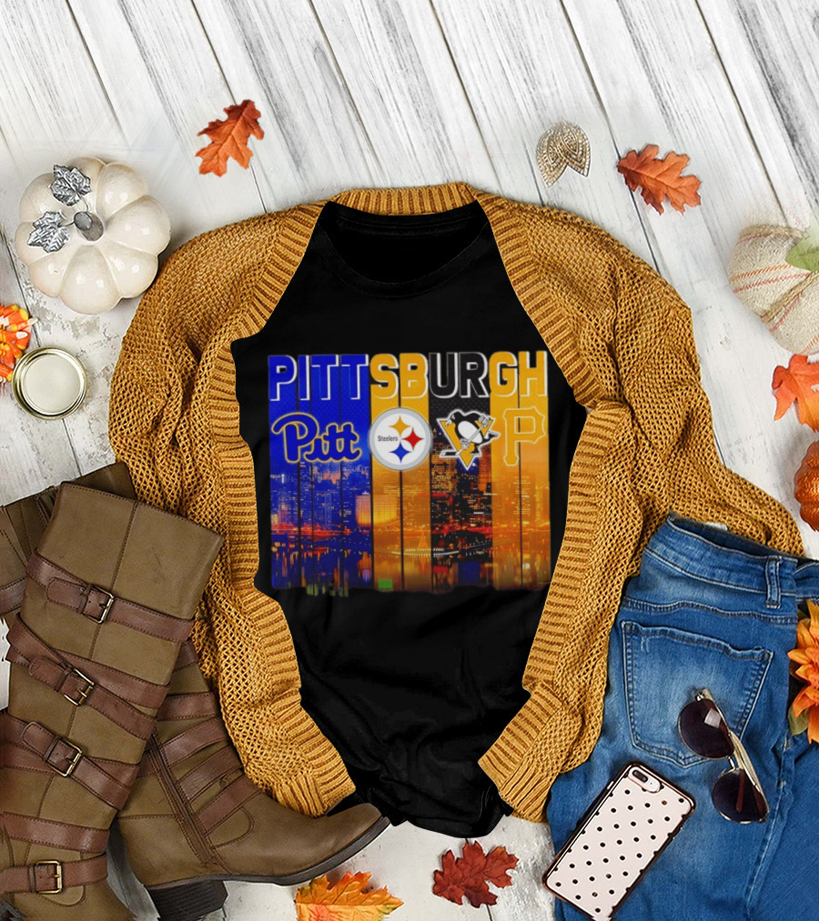 Pittsburgh Pitt Steelers Penguins Pirates City Skyline T-Shirt
