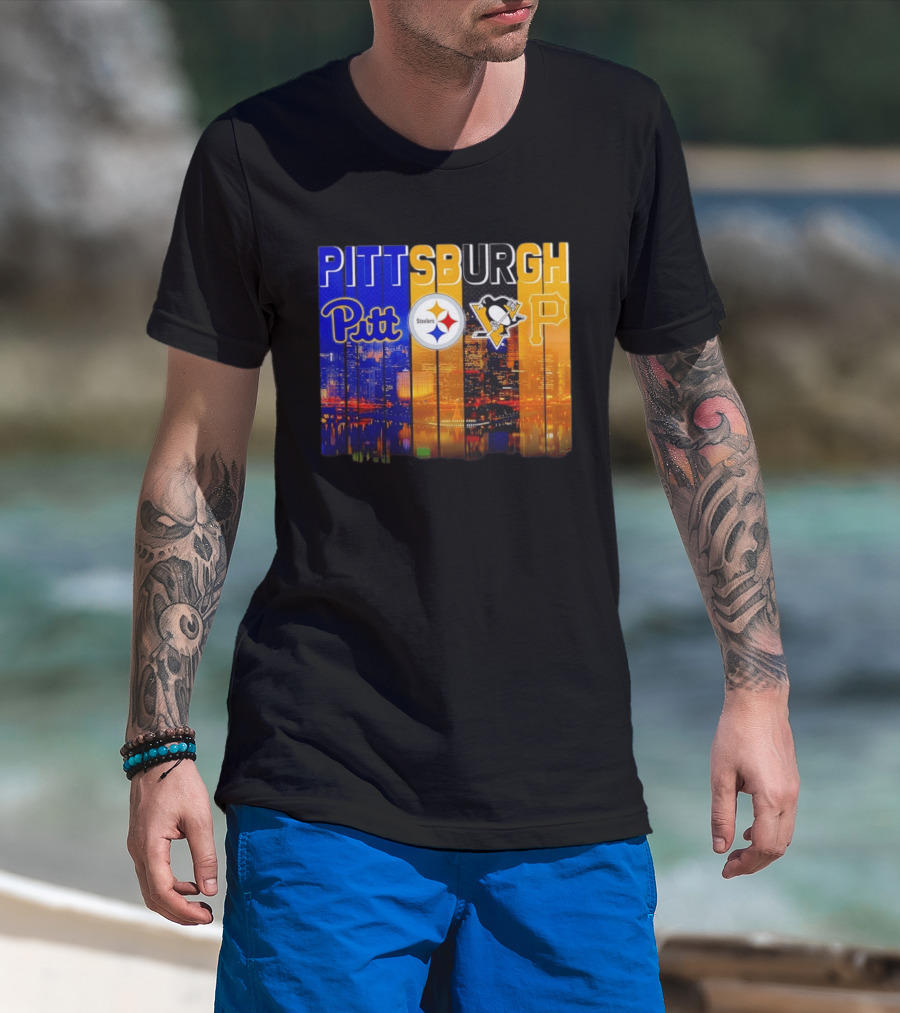 Pittsburgh Pitt Steelers Penguins Pirates City Skyline T-Shirt