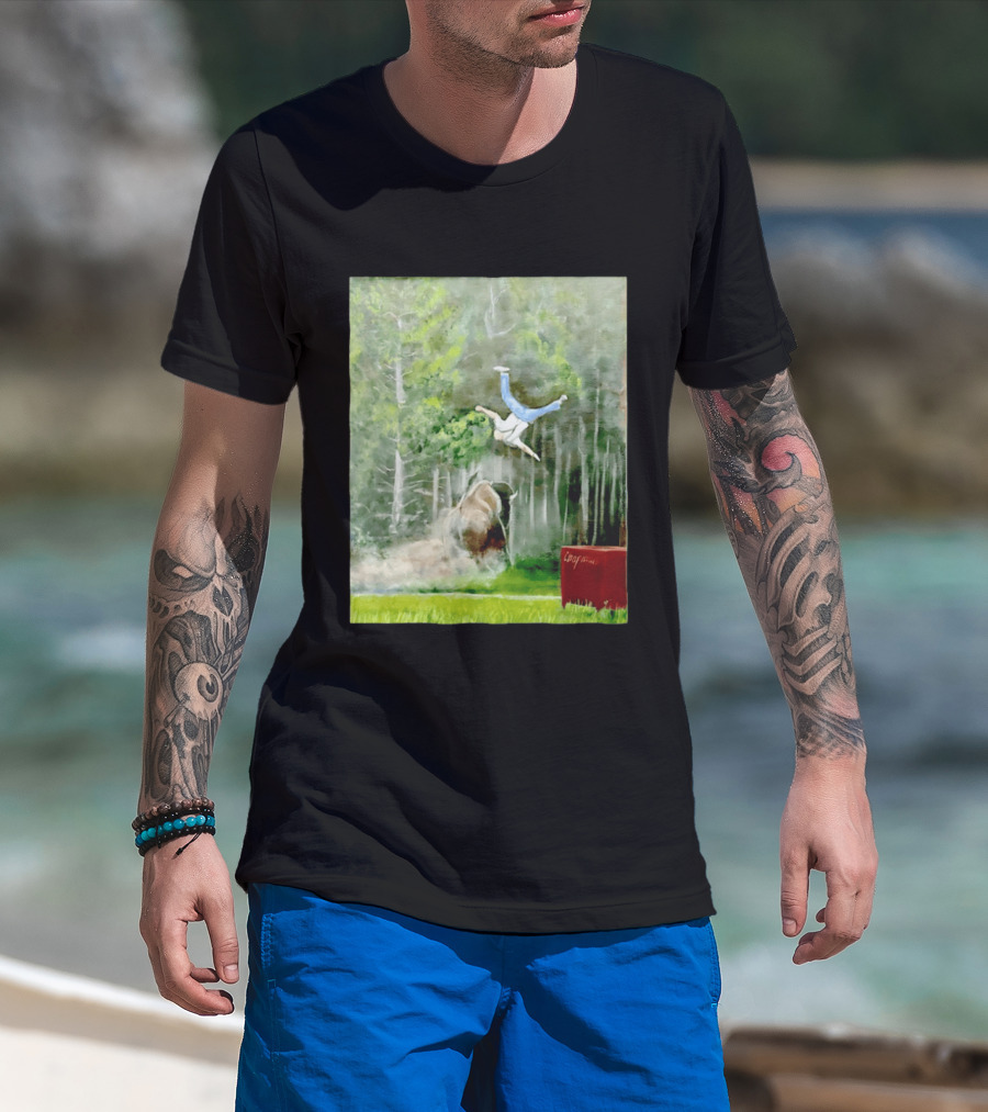 Sportman Epic Bison Attack Wildlife Painting T-Shirt