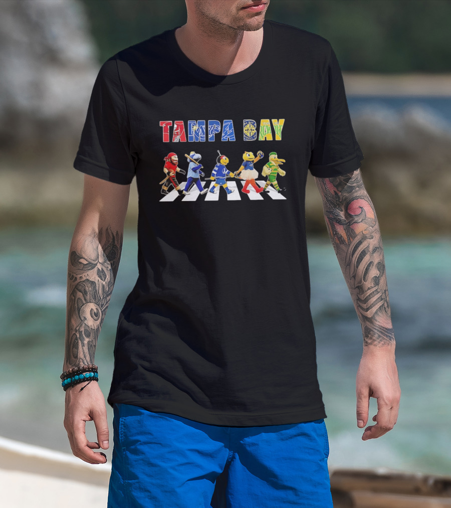 Tampa Bay Sports Mascots Walking Abbey Road Style Sports In City T-Shirt