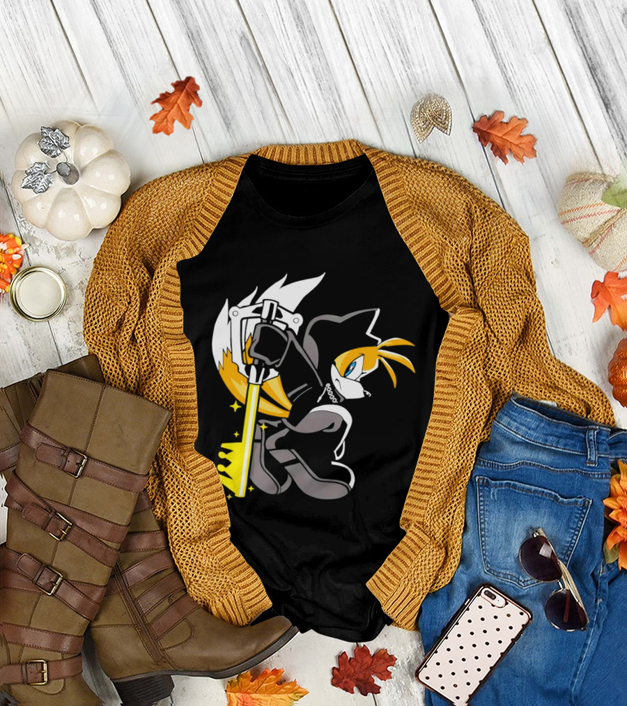 Tails the Fox in Organization XIII Cloak Holding Keyblade T-Shirt