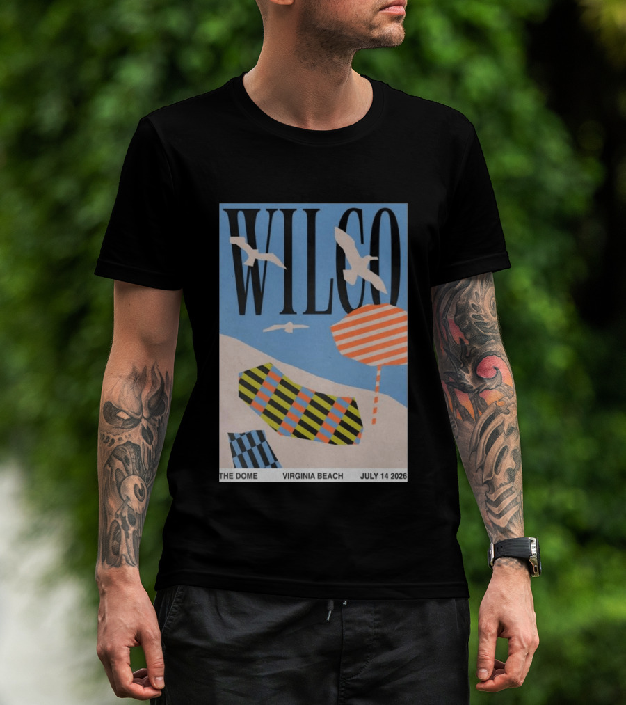 Wilco Concert The Dome Virginia Beach July 14 2026 Seagulls Beach Umbrellas T-Shirt